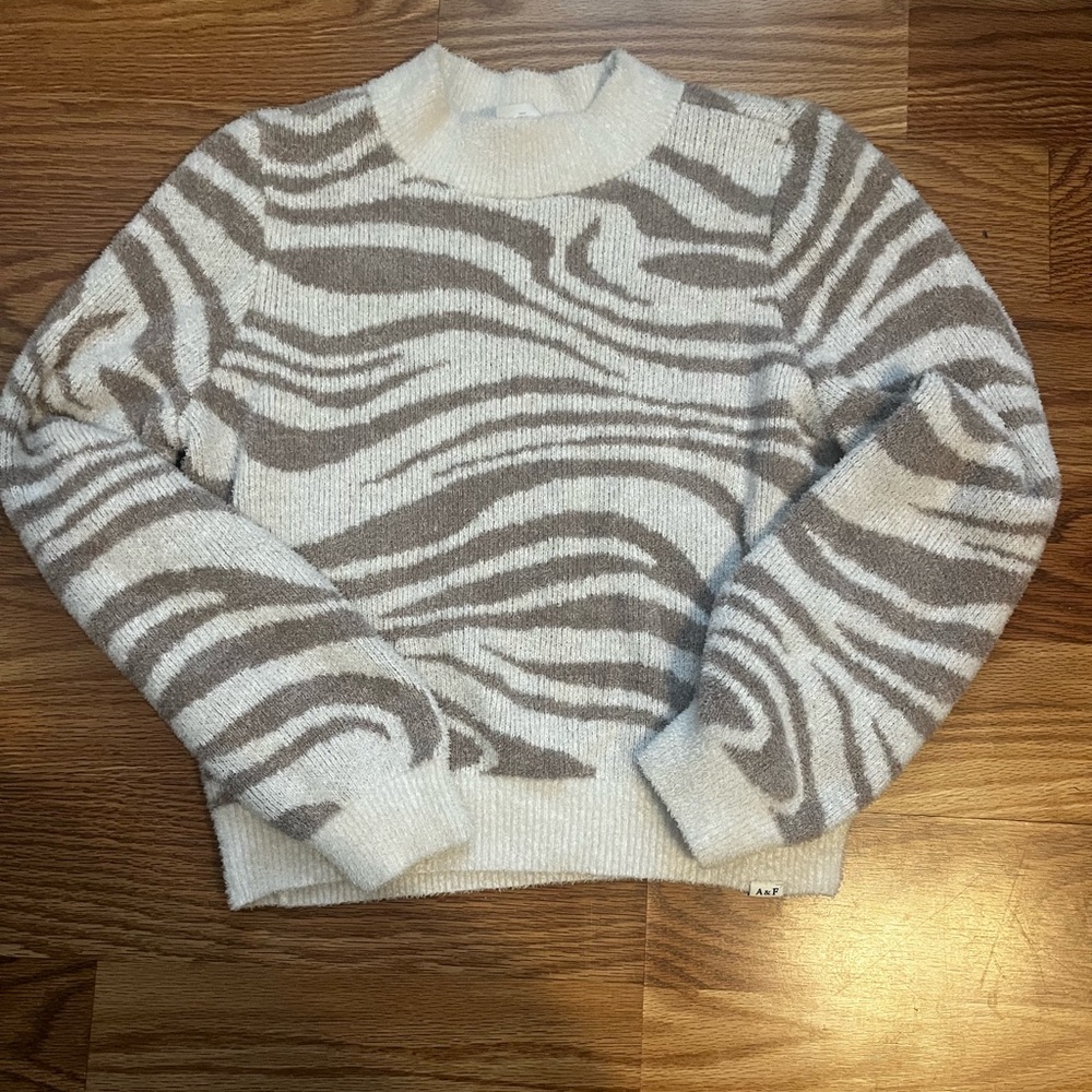 Zebra Patterned Sweater - Cream and Brown